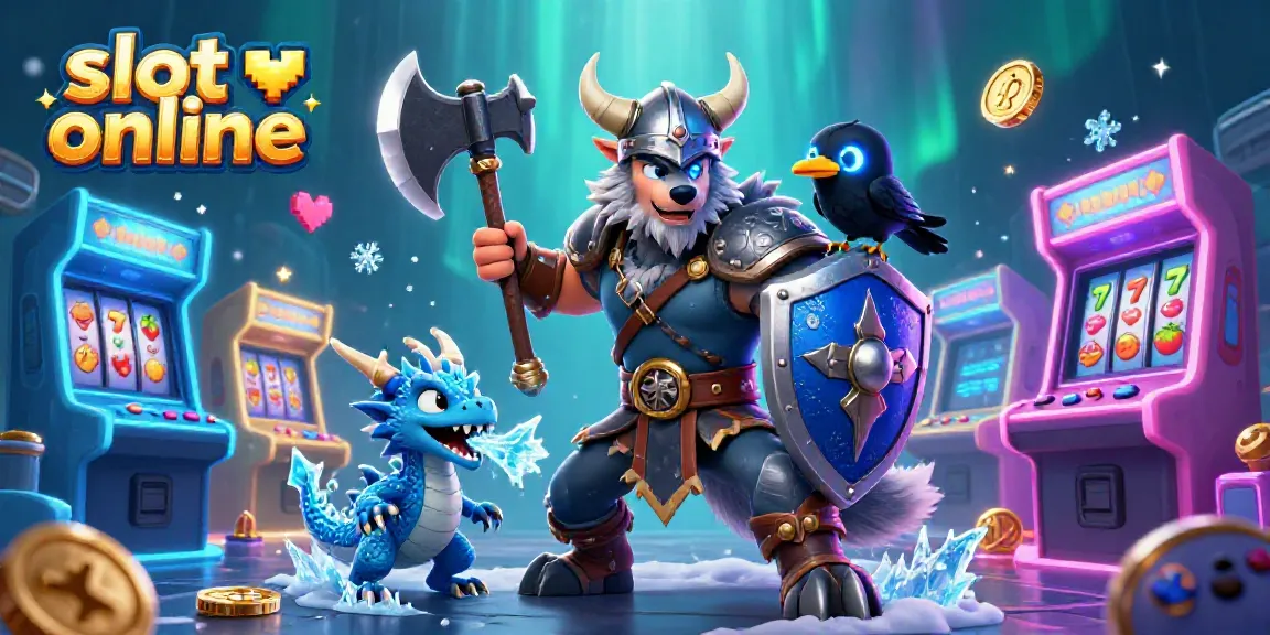 Exciting 3D scene showcasing a Viking wolf warrior and a dragon, representing slot online gameplay.