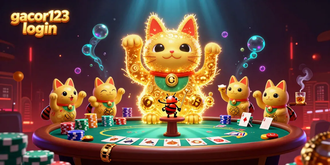Experience lucrative plays at gacor123 login with this vibrant casino illustration showcasing poker elements.