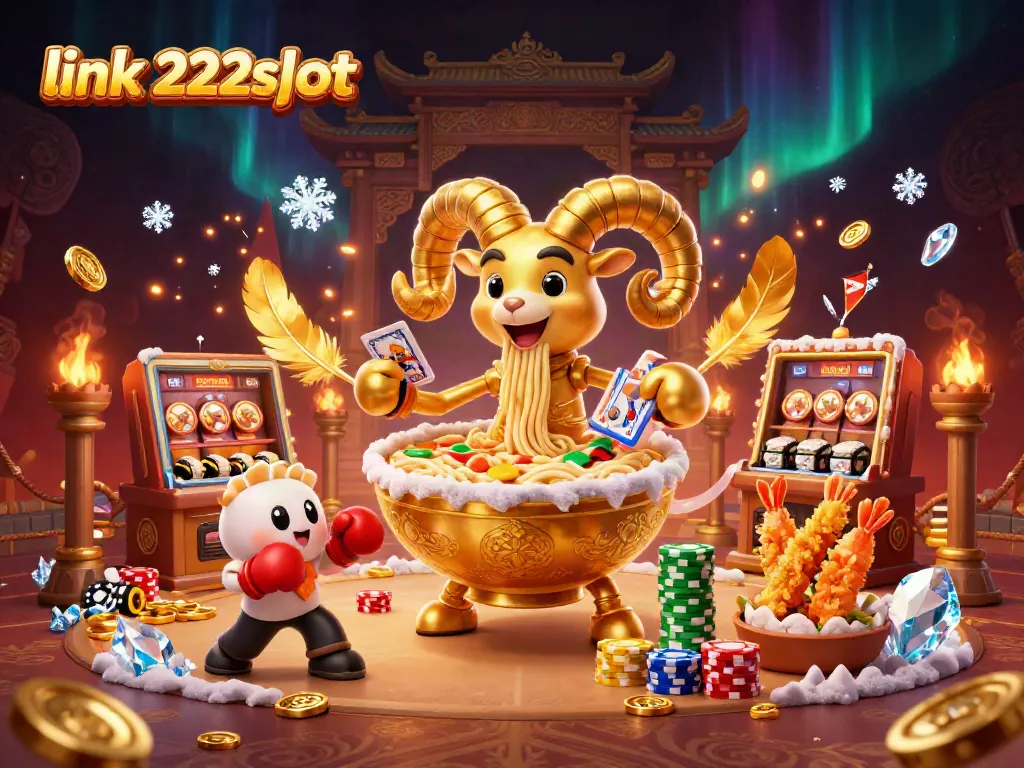 Asah pengalaman judi online Anda dengan link 222slot, gambar ilustrasi penuh warna bertema slot.