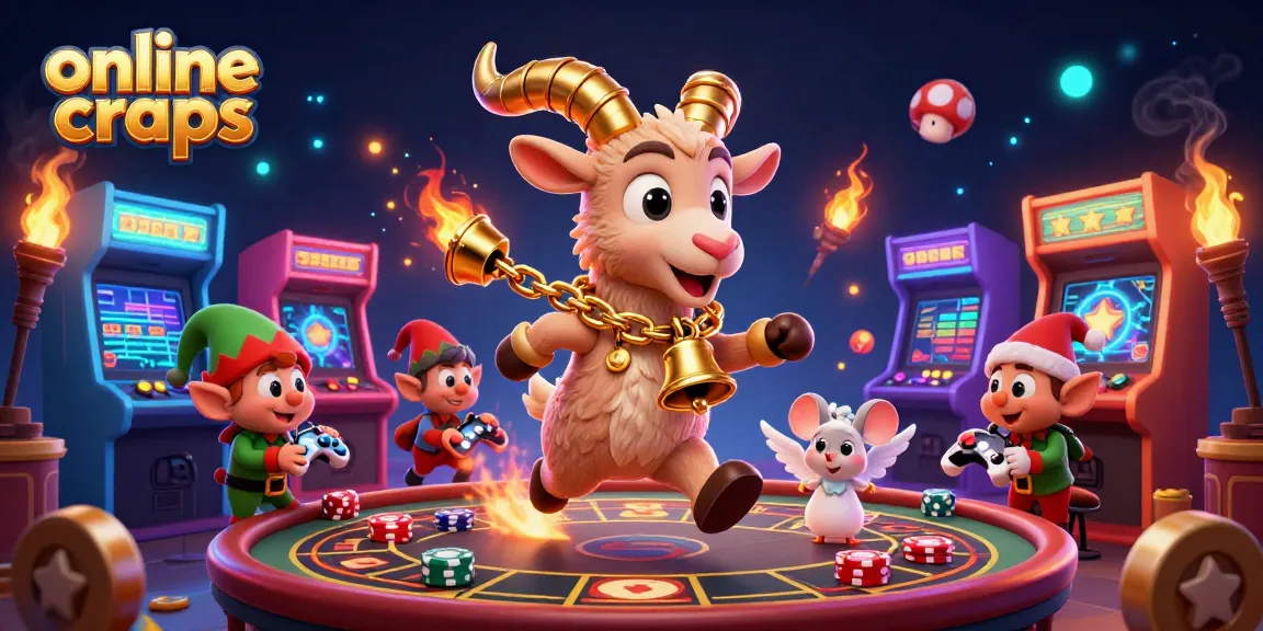 Experience online craps action in a dynamic casino scene with festive characters and game elements.