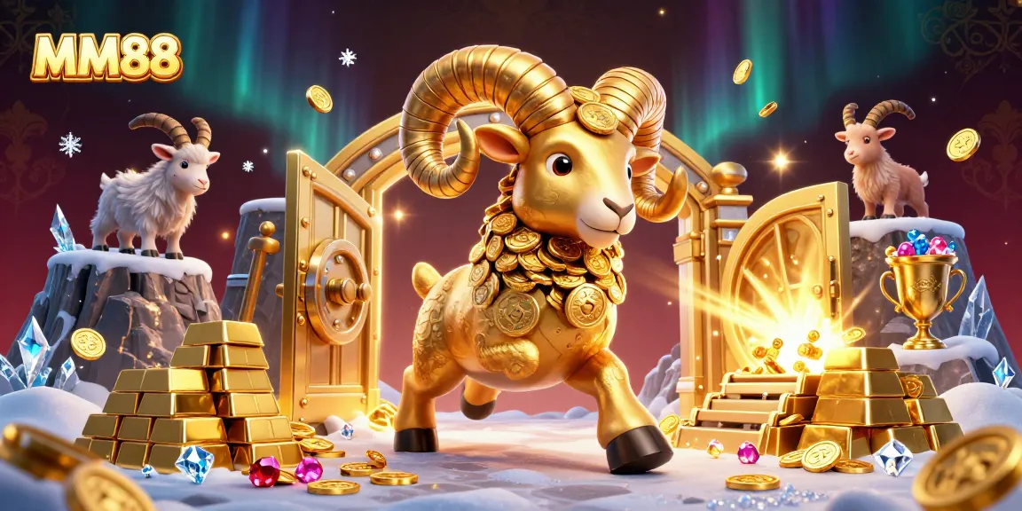 Experience the thrill of MM88 with a golden ram charging through a treasure-filled casino.