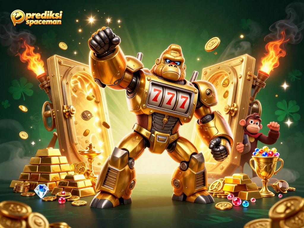 Experience thrilling excitement with prediksi spaceman, featuring a golden gorilla mech and treasure galore.