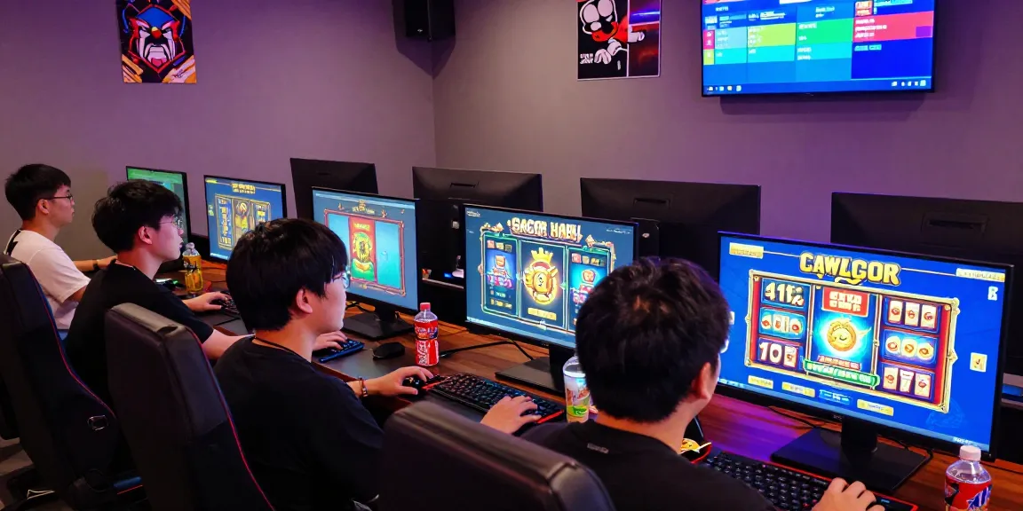 Exciting players engaged with slot gacor hari ini games in a modern gaming lounge.