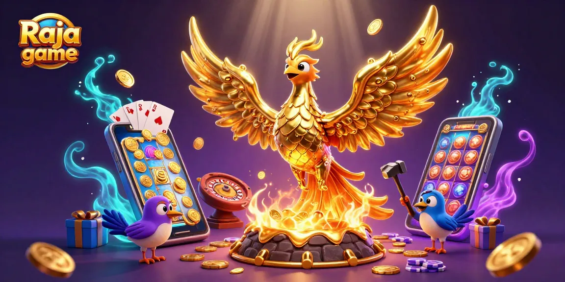 Experience the thrill of Raja game with a vibrant golden phoenix and exciting slot elements.
