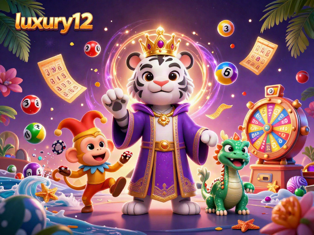 Menangkan permainan dengan luxury12 melalui ilustrasi kasino 3D yang berwarna-warni dan penuh energi.
