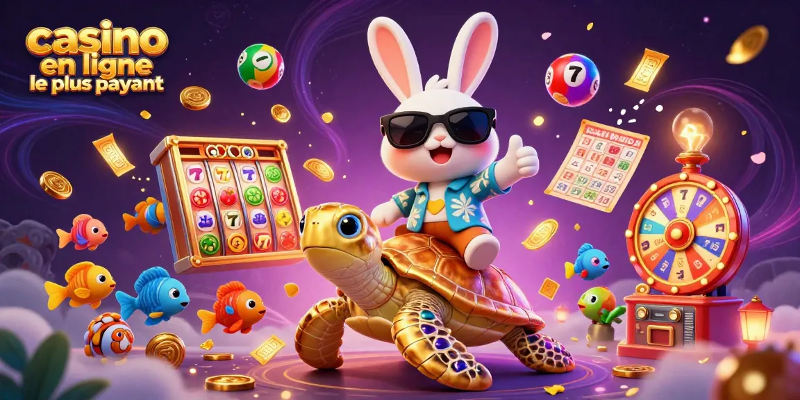 Visuels captivants du casino en ligne le plus payant avec un lapin chanceux et une tortue dorée.