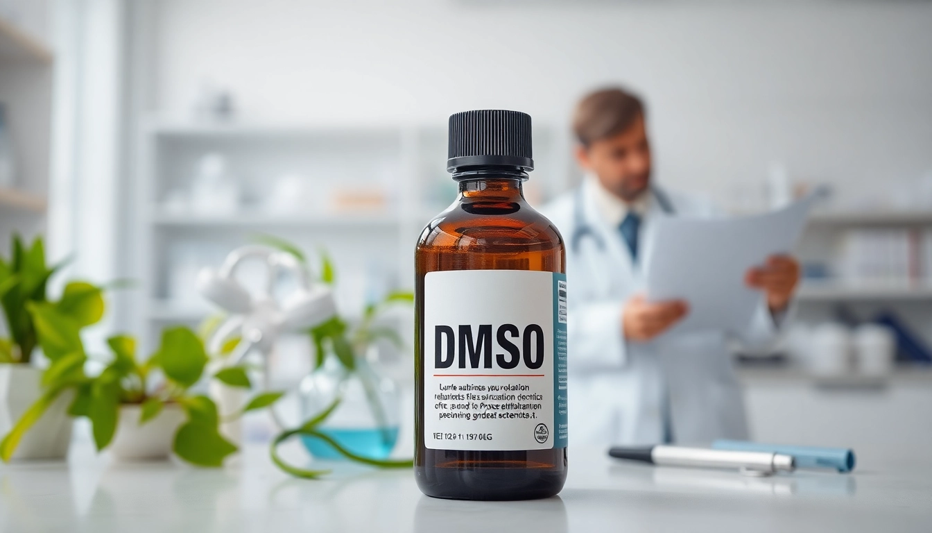 Applying dmso for pain relief in a medical setting with DMSO bottle prominently featured.