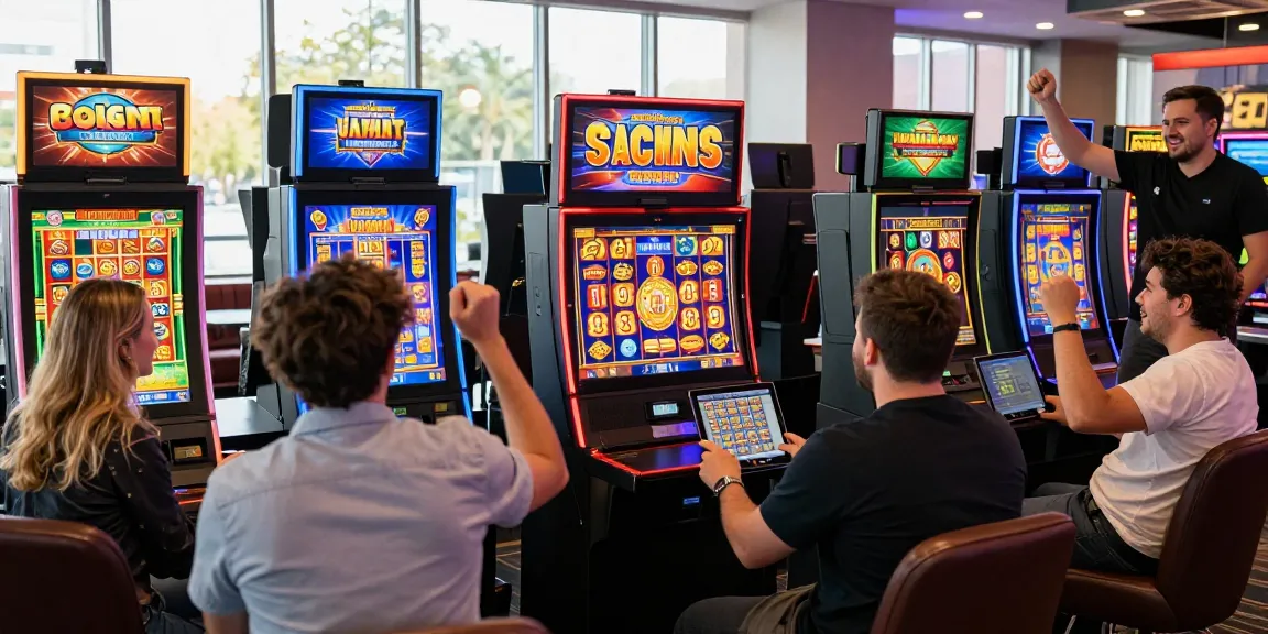 Pengalaman seru bermain slot gacor di ruang modern yang cerah dan ramai.