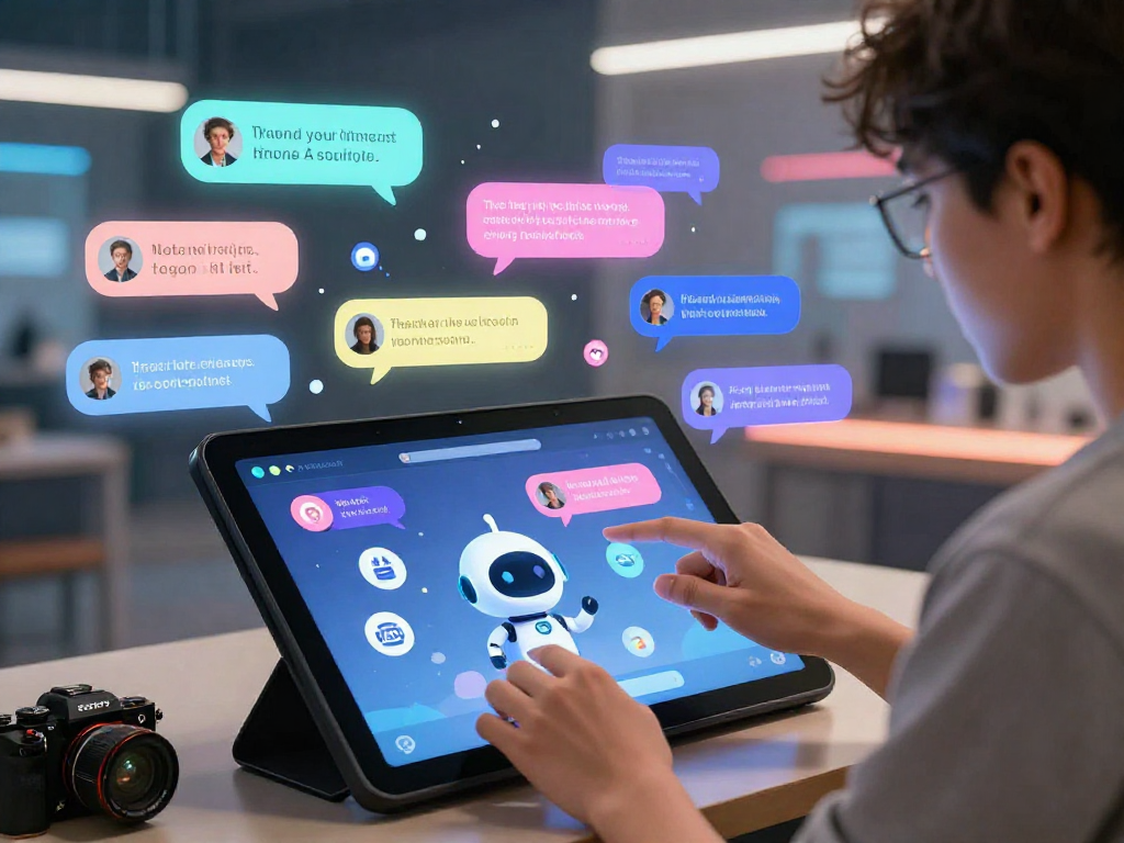Engaging interaction in an AI NSFW chat environment showcasing futuristic design elements and a tech-savvy user.