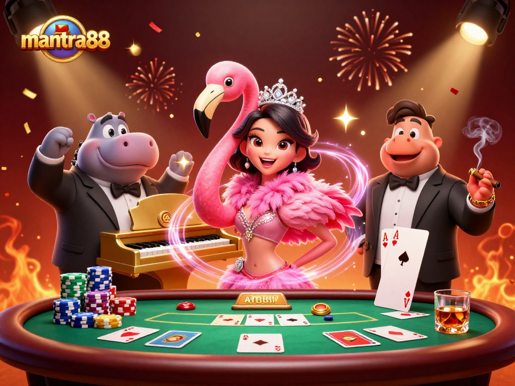Experience the excitement of mantra88 with vibrant slot and card scenes, bursting with action.