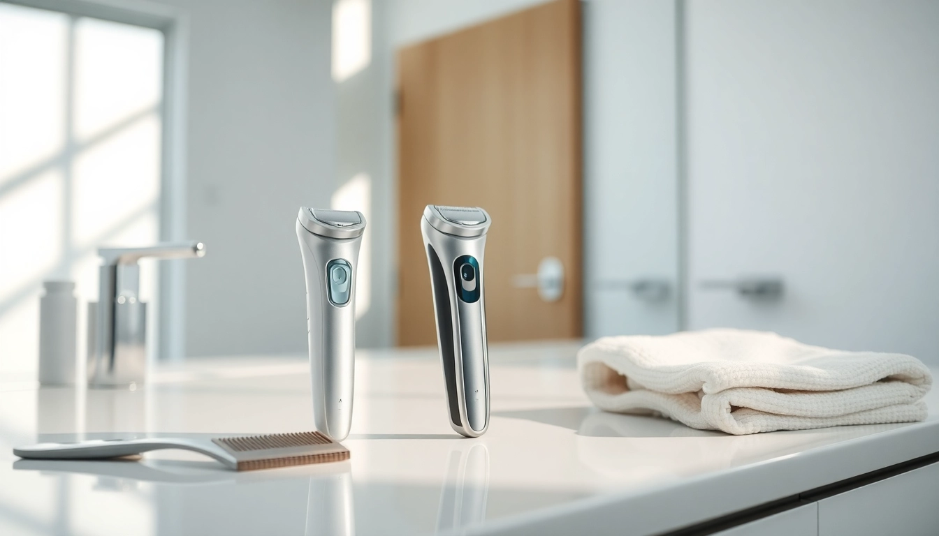 Using a one blade electric shaver on a soft-lit bathroom counter for a sleek grooming experience.