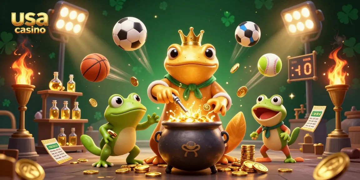 Experience the excitement of usa casino gameplay with a giant salamander alchemist creating gold coins in a vibrant 3D scene.