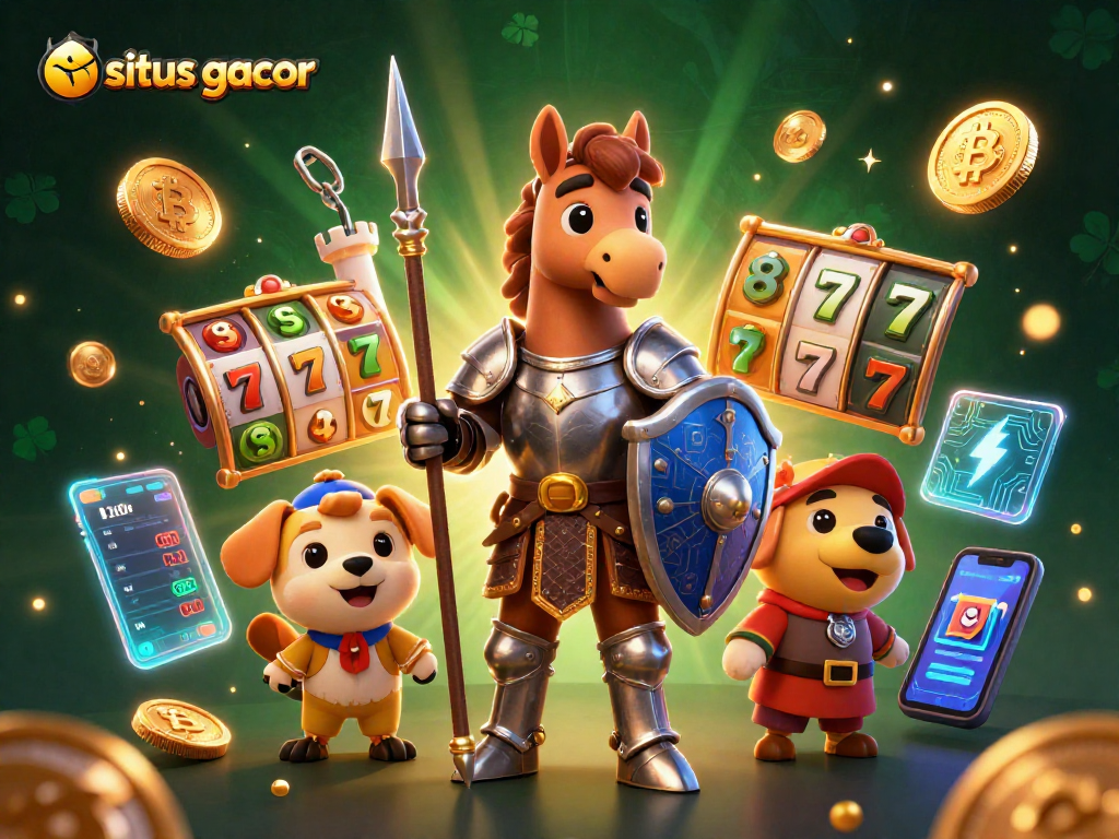 Engage with situs gacor through this 3D casino illustration, featuring knights and fun gaming elements.