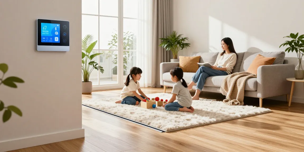 Underfloor heating in modern homes shown with family enjoying warmth in a cozy living room.
