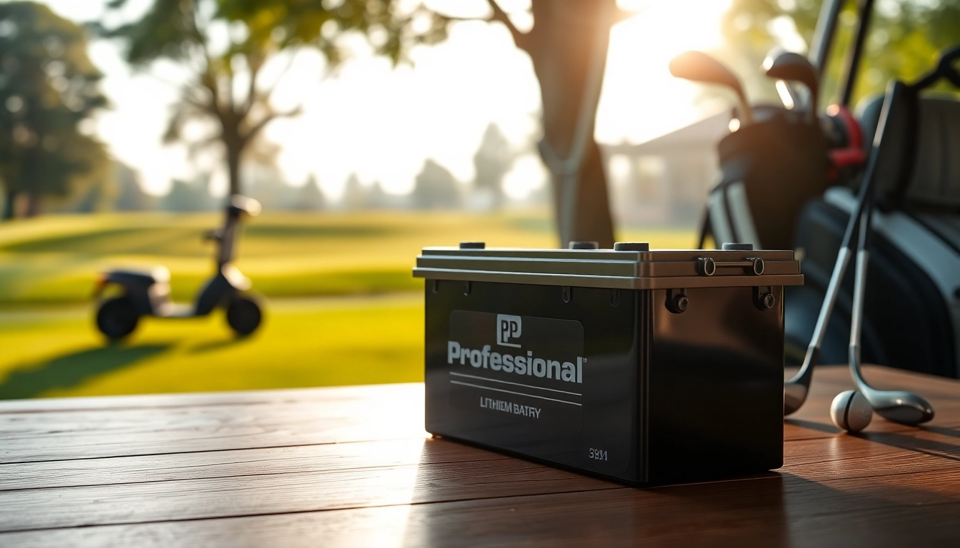 Lithium golf cart batteries displayed prominently on a wooden table, highlighting their design and features.