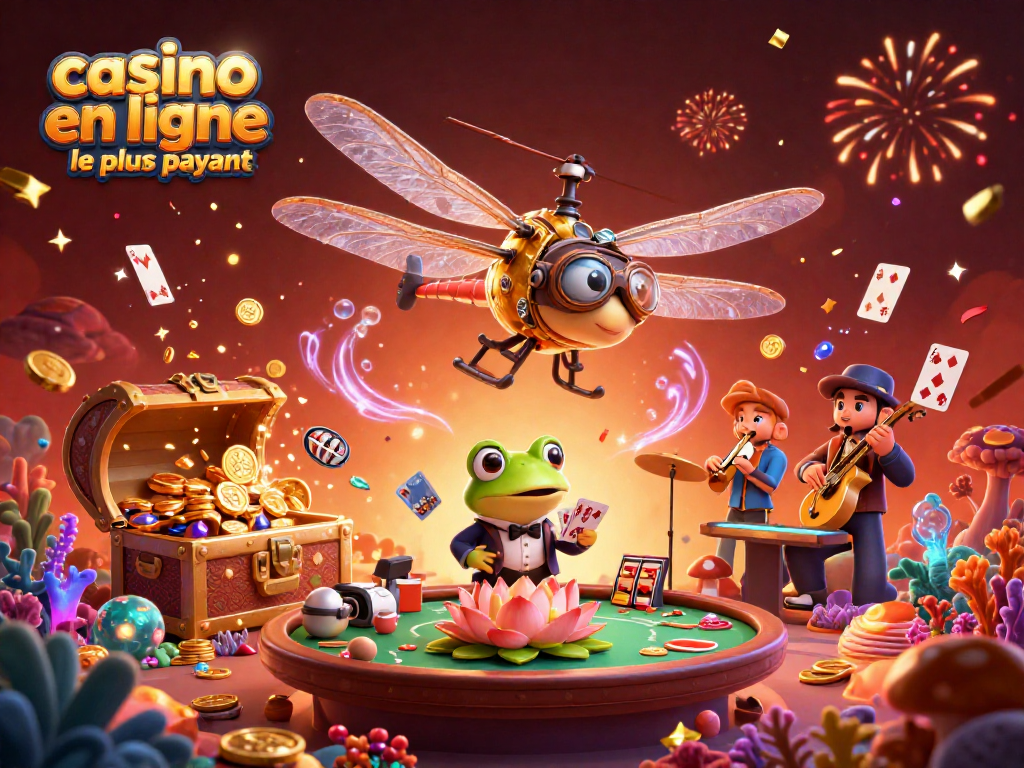 Jouer au casino en ligne le plus payant avec des personnages animés vibrants, des jeux de cartes, et des pièces d'or dispersées.