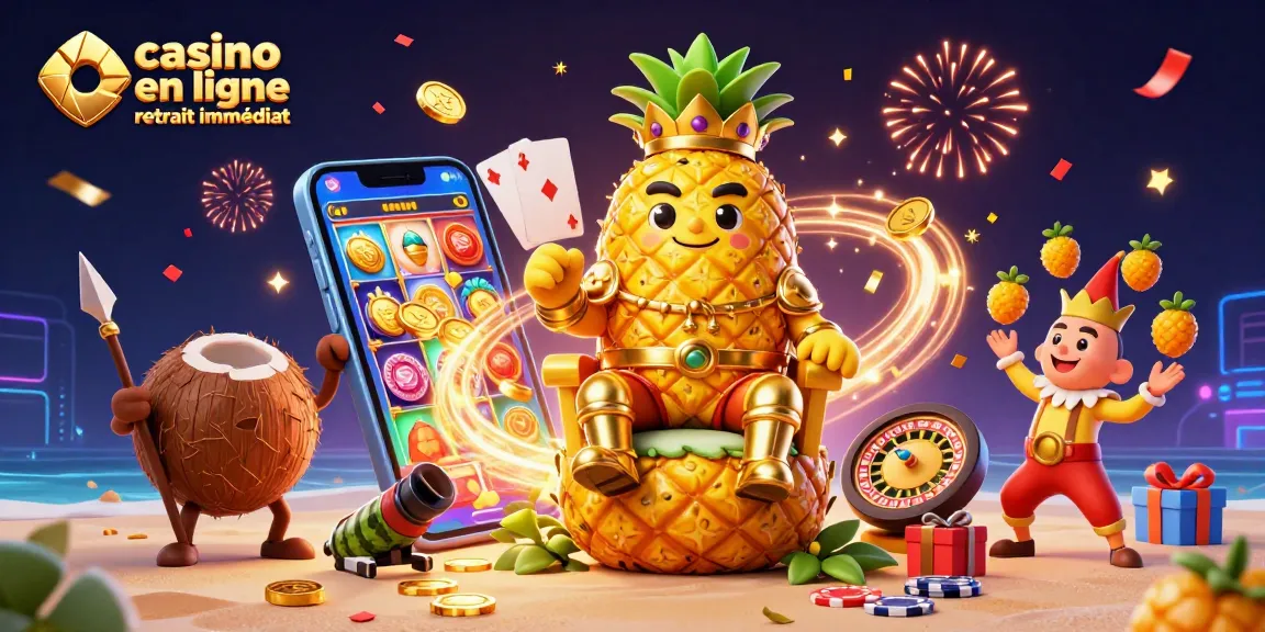 Profitez du casino en ligne retrait immédiat avec une illustration colorée de jeux et de personnages amusants.