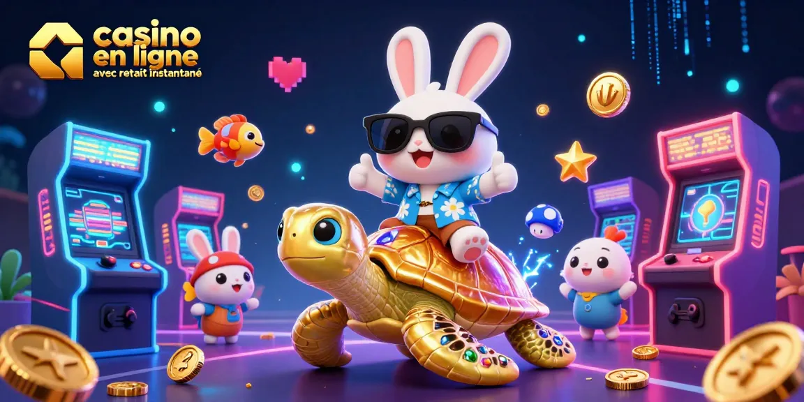 Le casino en ligne avec retrait instantané offre une expérience ludique dynamique avec un lapin chanceux et une tortue dorée.