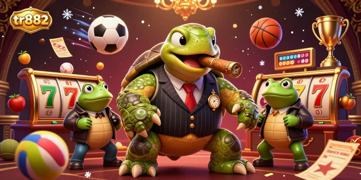 Engage thrilling gameplay at tr882 with a vibrant 3D casino scene featuring a snapping turtle mobster and dynamic game elements.