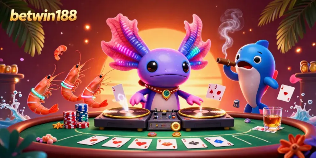Menangkan lebih banyak dengan betwin188 melalui DJ axolotl neon yang menggembirakan dan permainan poker yang menyenangkan.