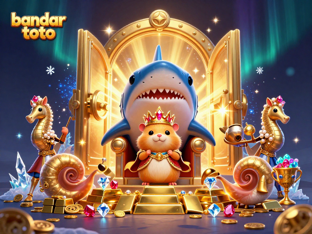 Experience bandar toto excitement with an illustrated scene of a golden hamster king amid treasure