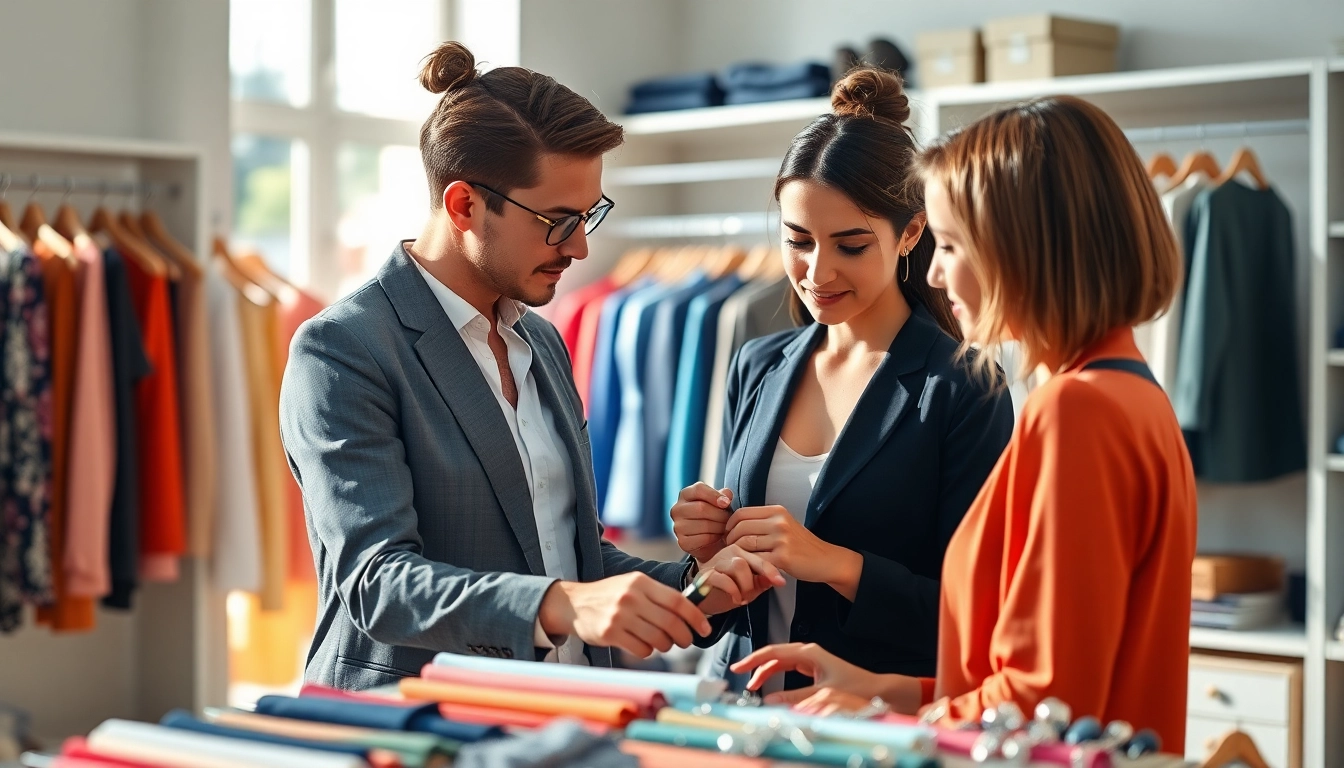 How to find my Perfect style by a stylist in a vibrant boutique assessing wardrobe choices.