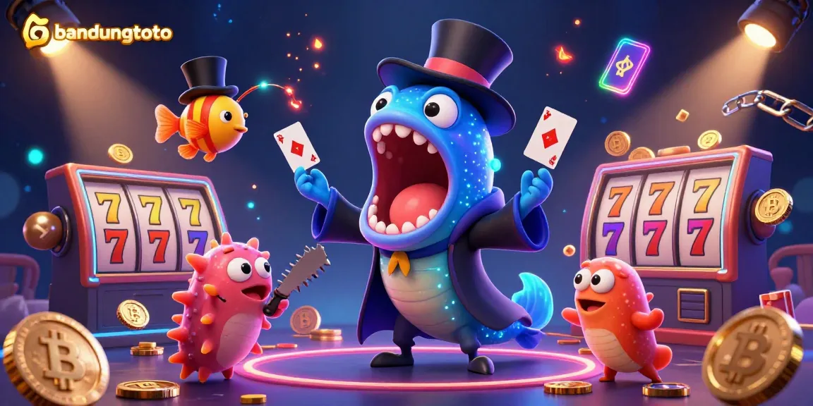 Experience thrilling magic tricks with bandungtoto’s vibrant casino scene featuring energetic characters.