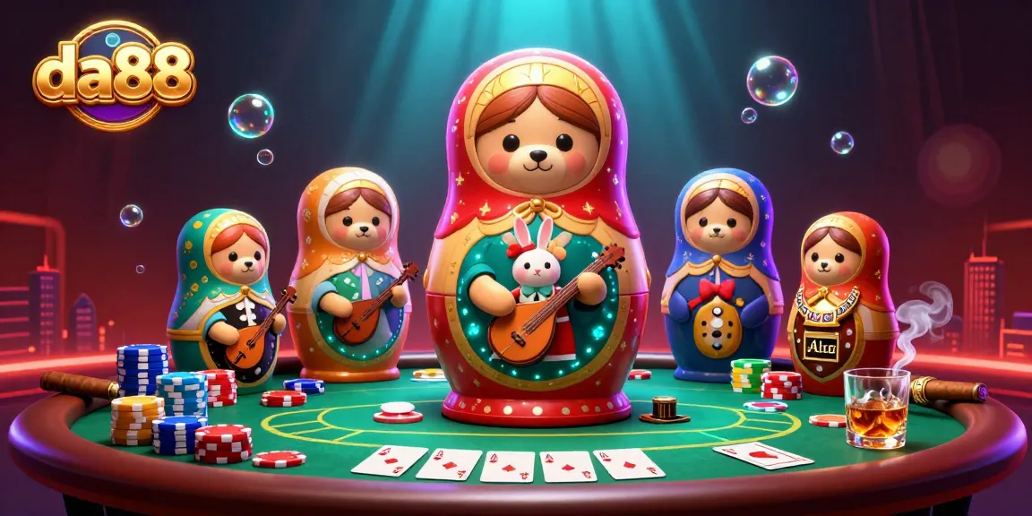 Engage with da88, where a playful cartoon bear and dealer bears create vibrant poker excitement.