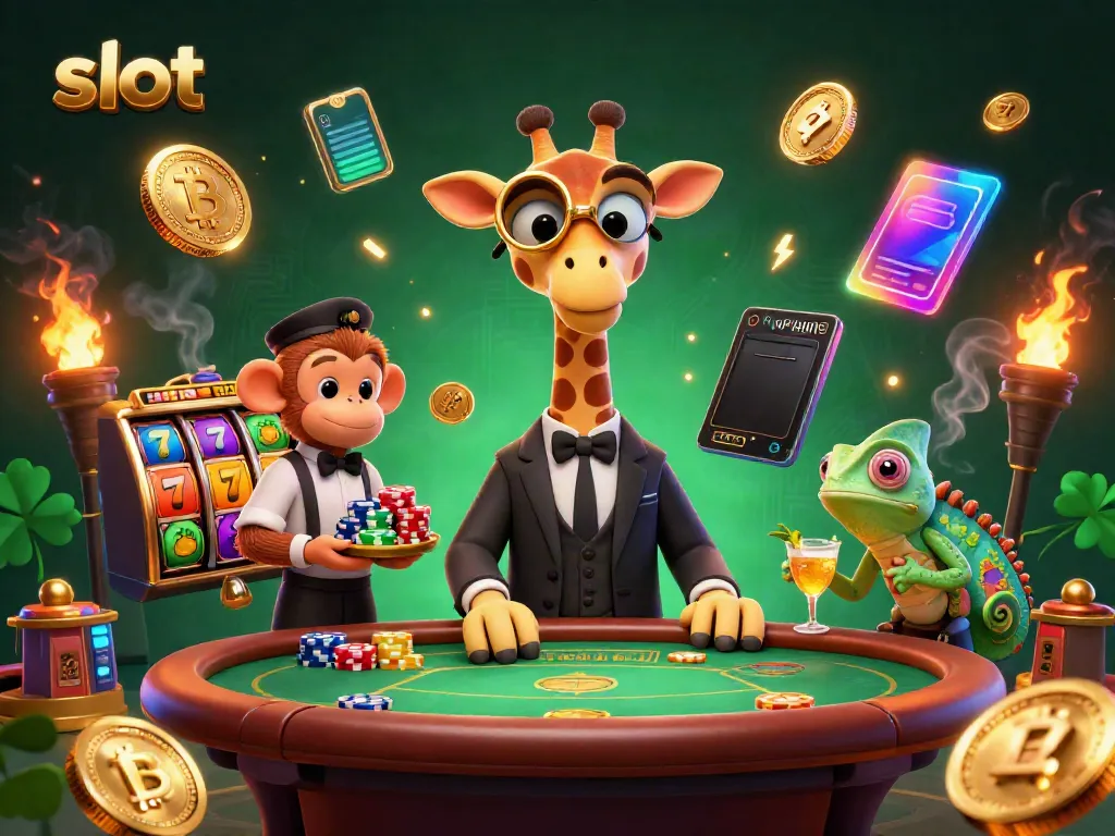 Mencoba slot yang beruntung dengan seekor jerapah berkelas di kasino.