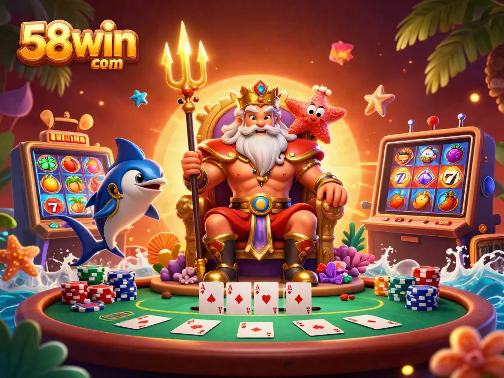 Engage in thrilling gameplay with 58win com, featuring vibrant casino elements and an enchanting sea king atmosphere.