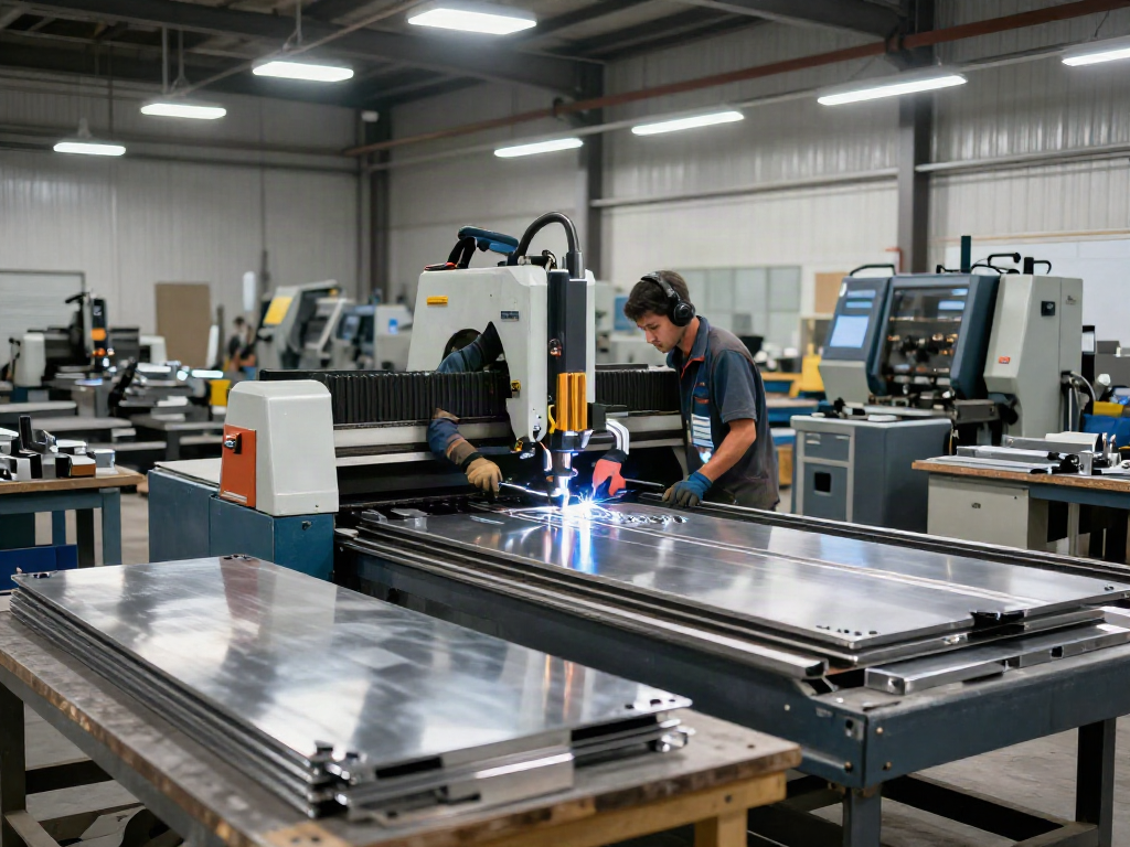 Authentic industrial workshop featuring skilled craftsmanship at https://www.millersheetmetalinc.com/ with metal cutting CNC machine.