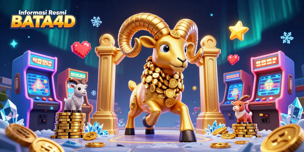 Experience the thrill of gambling with Informasi Resmi BATA4D featuring a golden ram and casino elements.