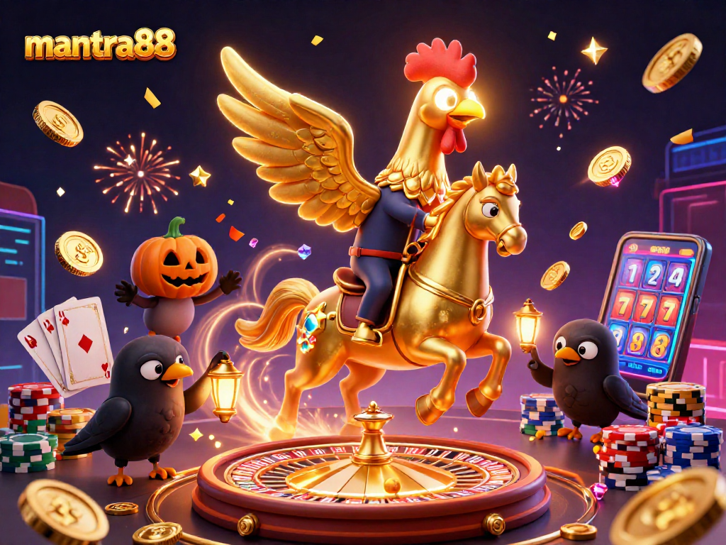 Win big at mantra88 with this vibrant casino illustration depicting animated characters in action.