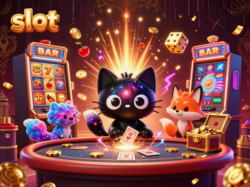 Memutar slot dan meraih jackpot dengan kucing hitam galaksi di kasino kosmik.