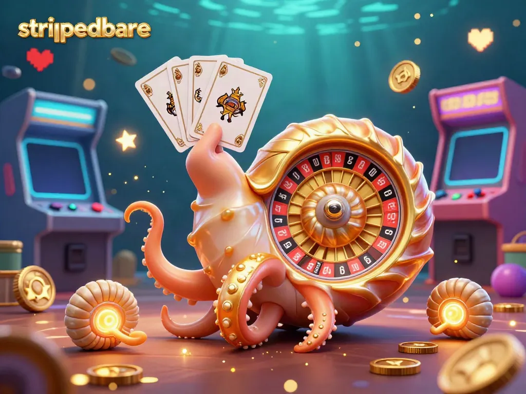 Gali kemenangan di permainan kasino dengan rolet dan kartu dalam ilustrasi strippedbare.