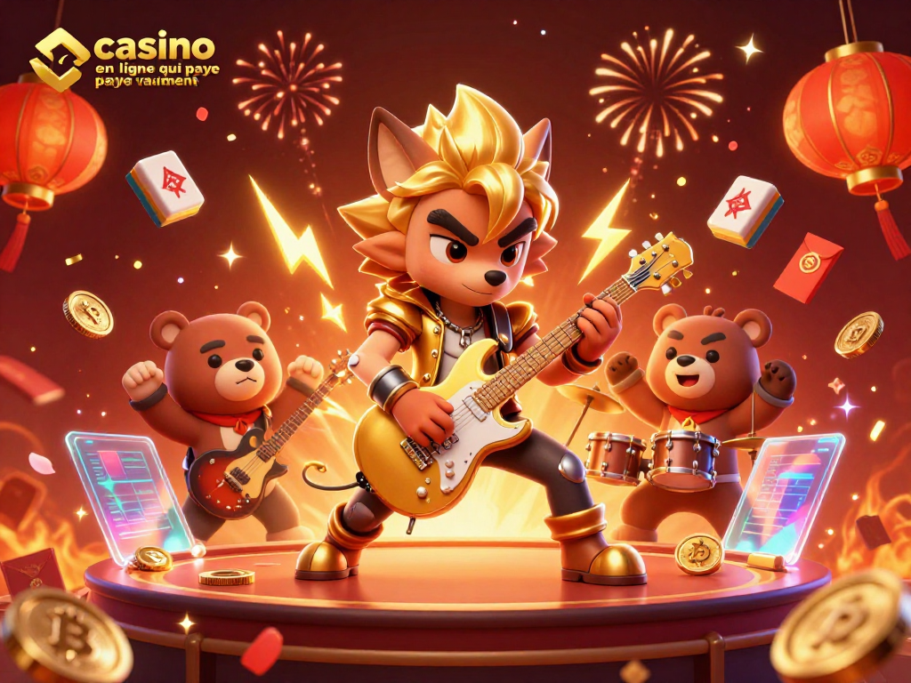 Visualisez un casino en ligne qui paye vraiment avec des personnages animés jouant et célébrant autour de symboles de gains.