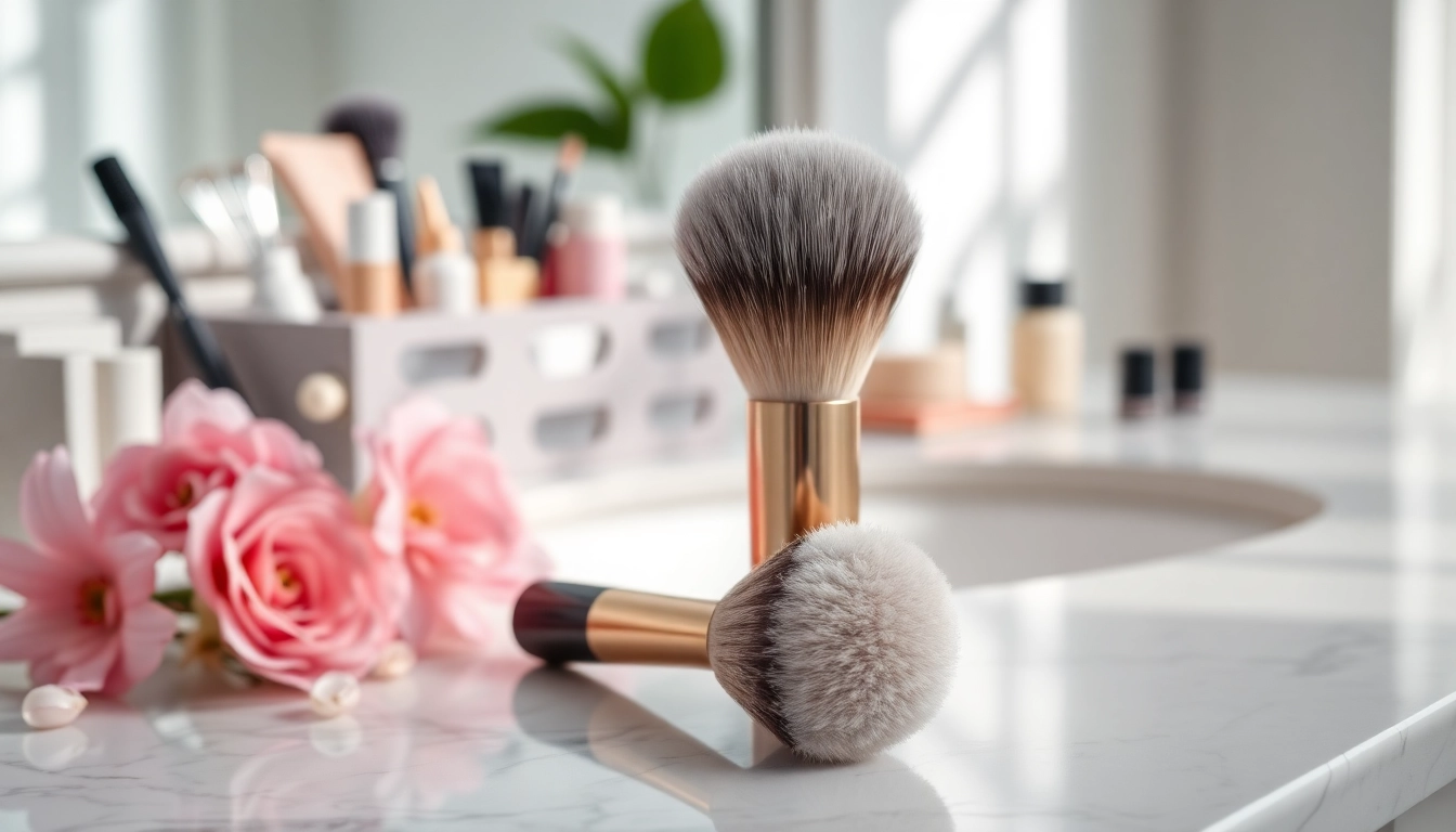Apply makeup with a high-quality dense makeup brush showcasing fine bristles and sleek design.