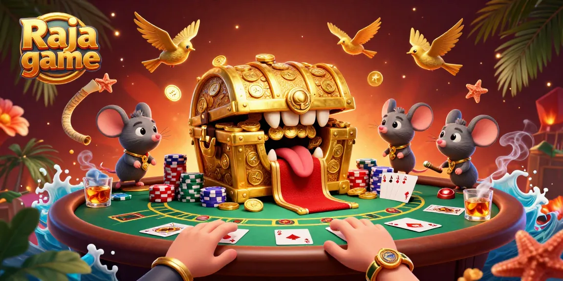 Engage in thrilling gameplay at Raja game with vibrant poker scenes and animated treasures.