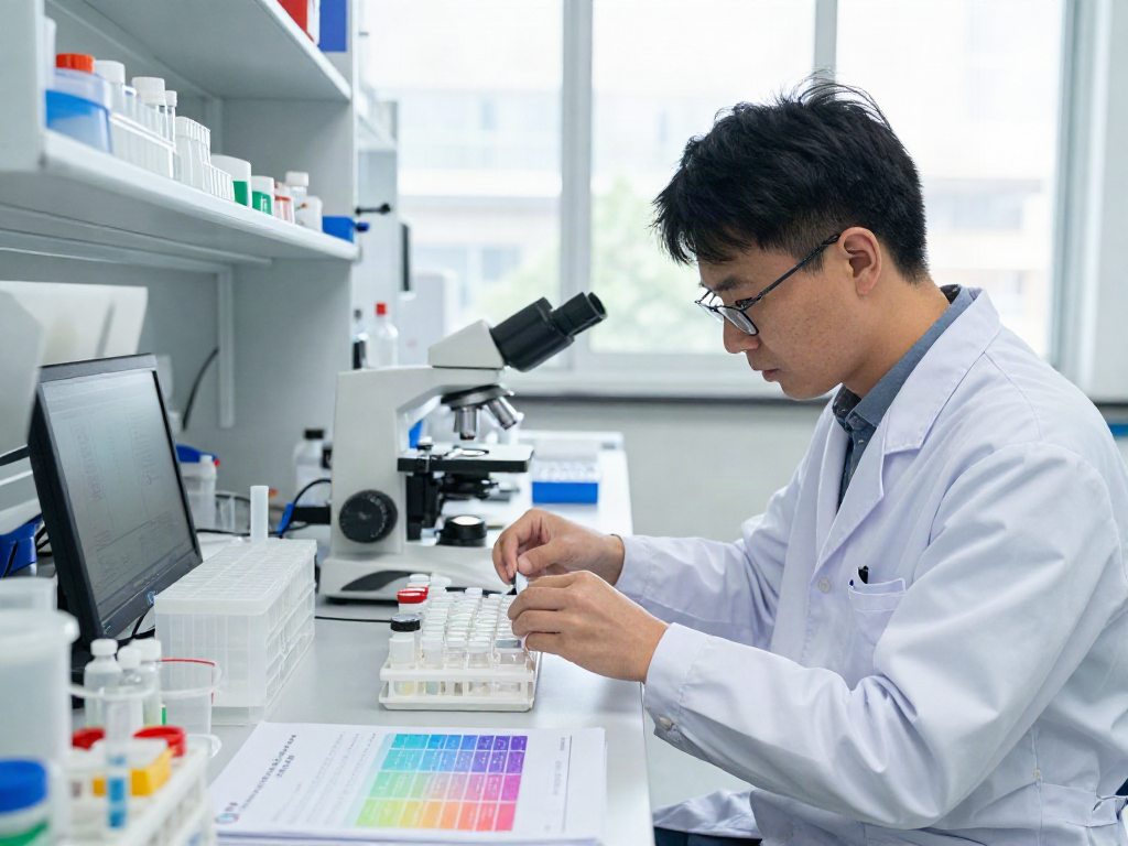 Organized peptide vial storage rack within a laboratory setting, showcasing efficient peptide management.