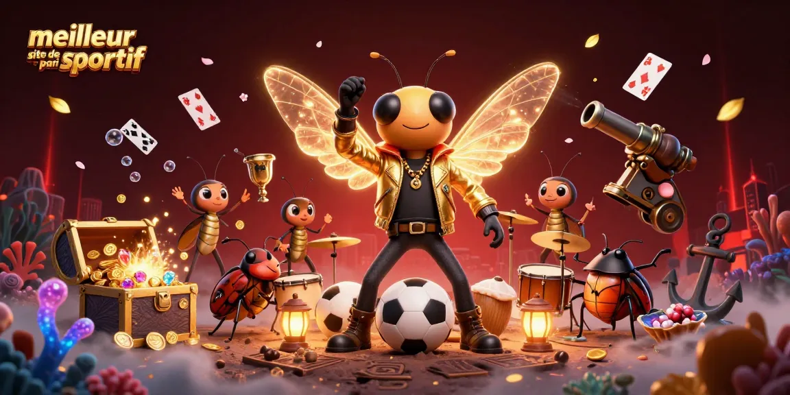 Meilleur site de pari sportif avec un insecte rock star et un batteur, ajoutant une ambiance de jeu.