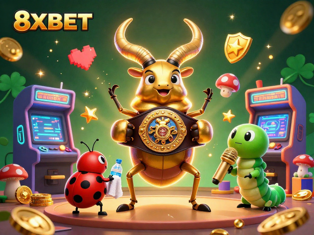 Join the excitement of 8XBET with this vibrant 3D illustration featuring casino gaming elements.