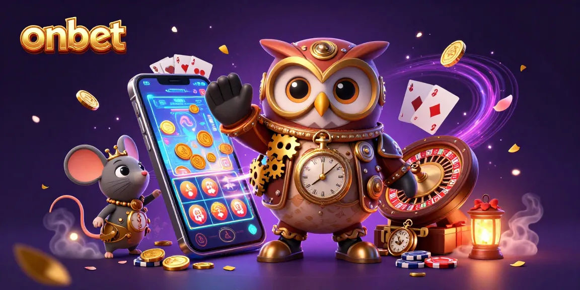 Experience onbet's thrilling casino adventures with a whimsical owl and mouse in a magical world.