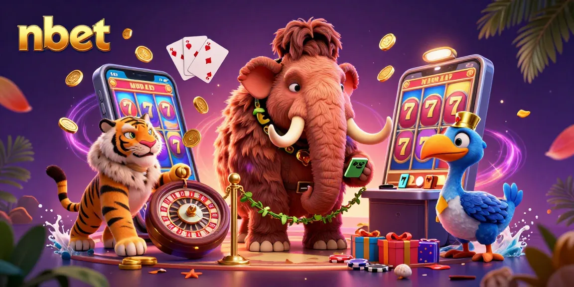 Experience nbet's thrilling casino vibes with cartoon characters at a lively entrance.
