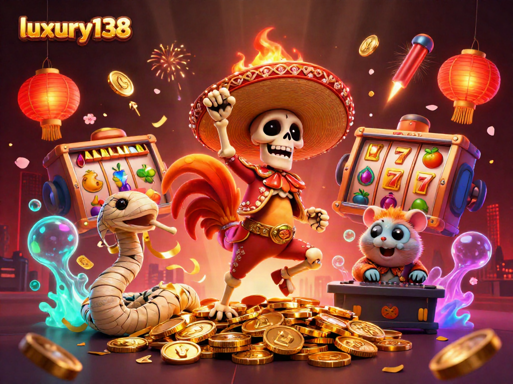 Menangkan lebih banyak di luxury138 dengan simbol slot dan koin emas bersinar di latar belakang