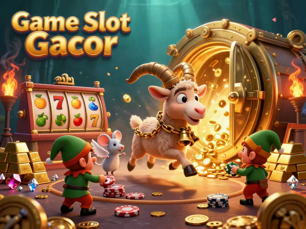 Game Slot Gacor menampilkan penyihir dan gremlin dalam kasino slot yang meriah, memadukan elemen berjudi yang menarik.
