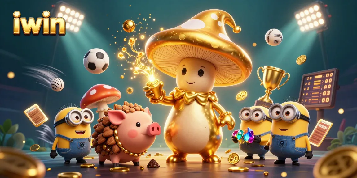 Experience winning magic with iwin, featuring a golden wizard and sports elements overflowing with treasure.